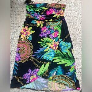 Jennifer Lopez Strapless Dress - Black with Multicolor Floral Print